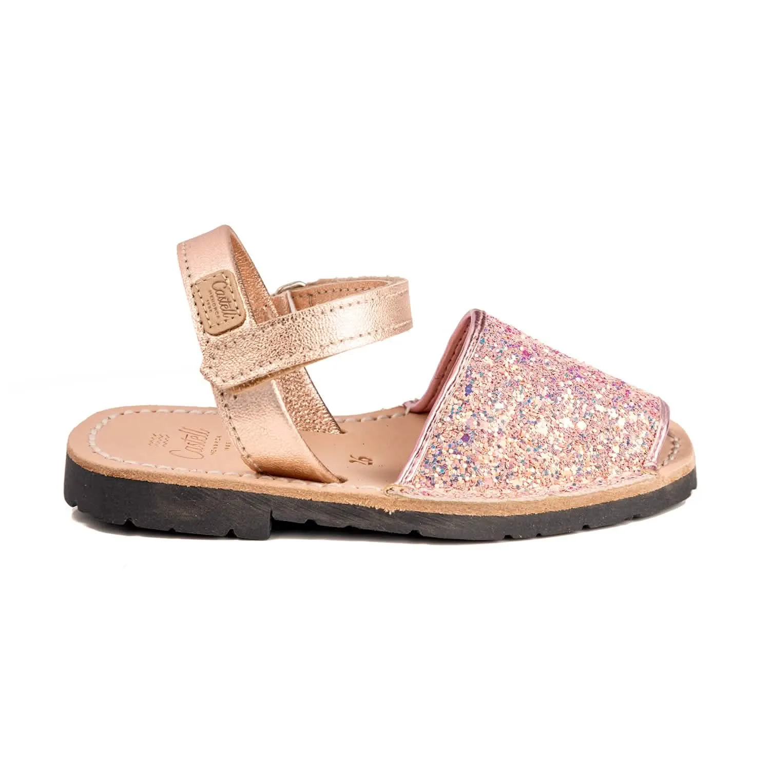 Glitter Leather Open Toe Menorcan Sandal For Kids - Iker 1002R Glitter