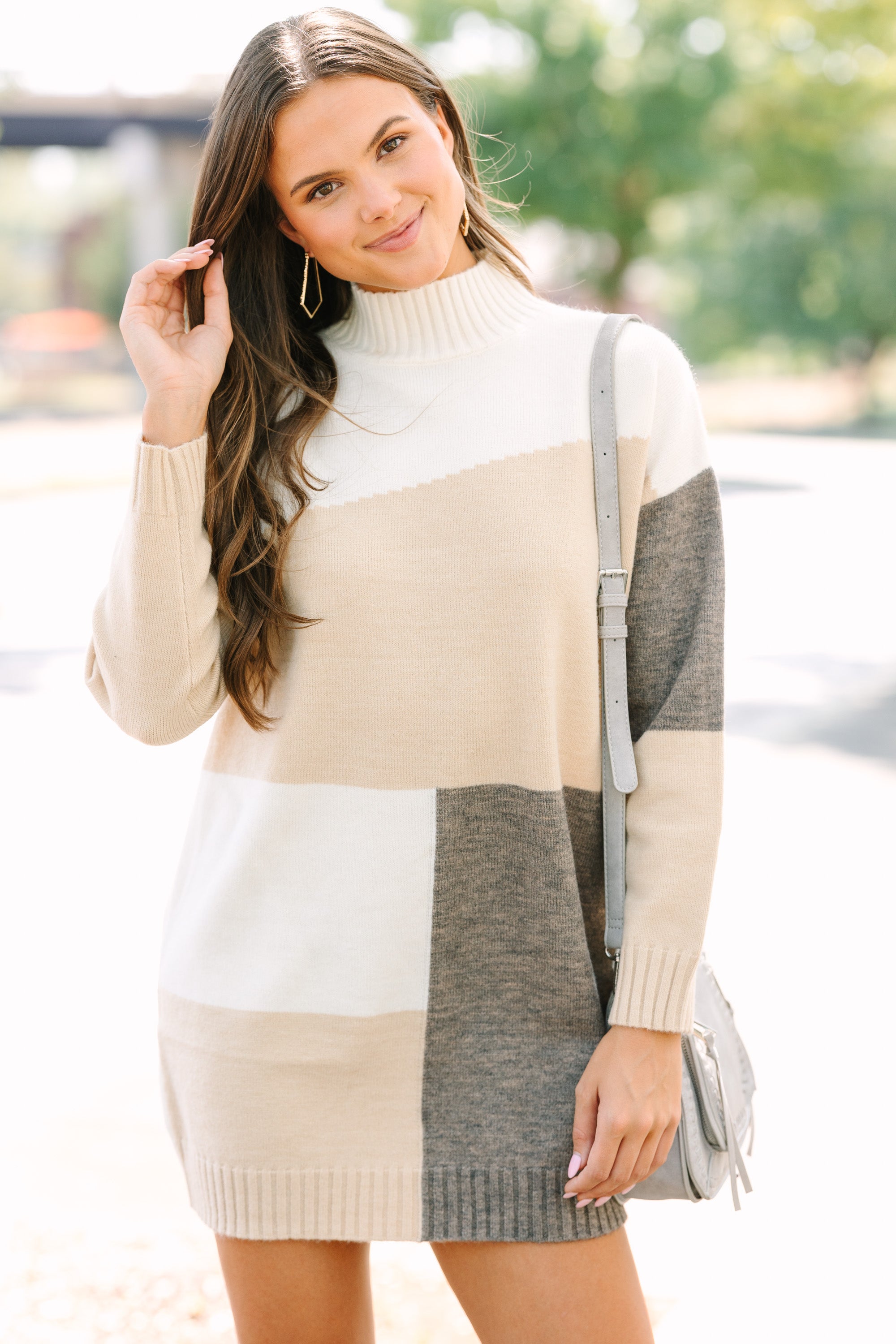 Good News Natural White Colorblock Tunic Sweater