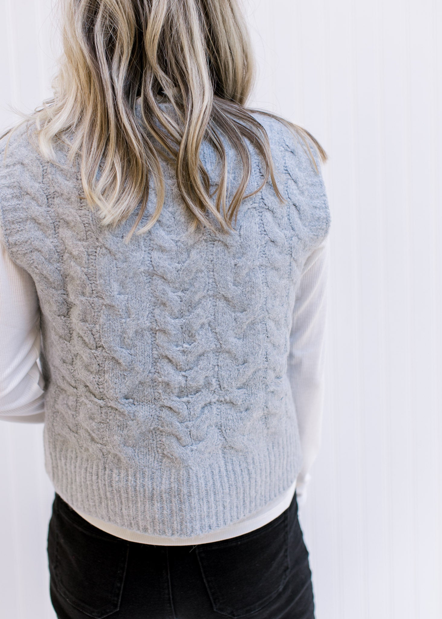 Gray Cable Knit Sweater Vest