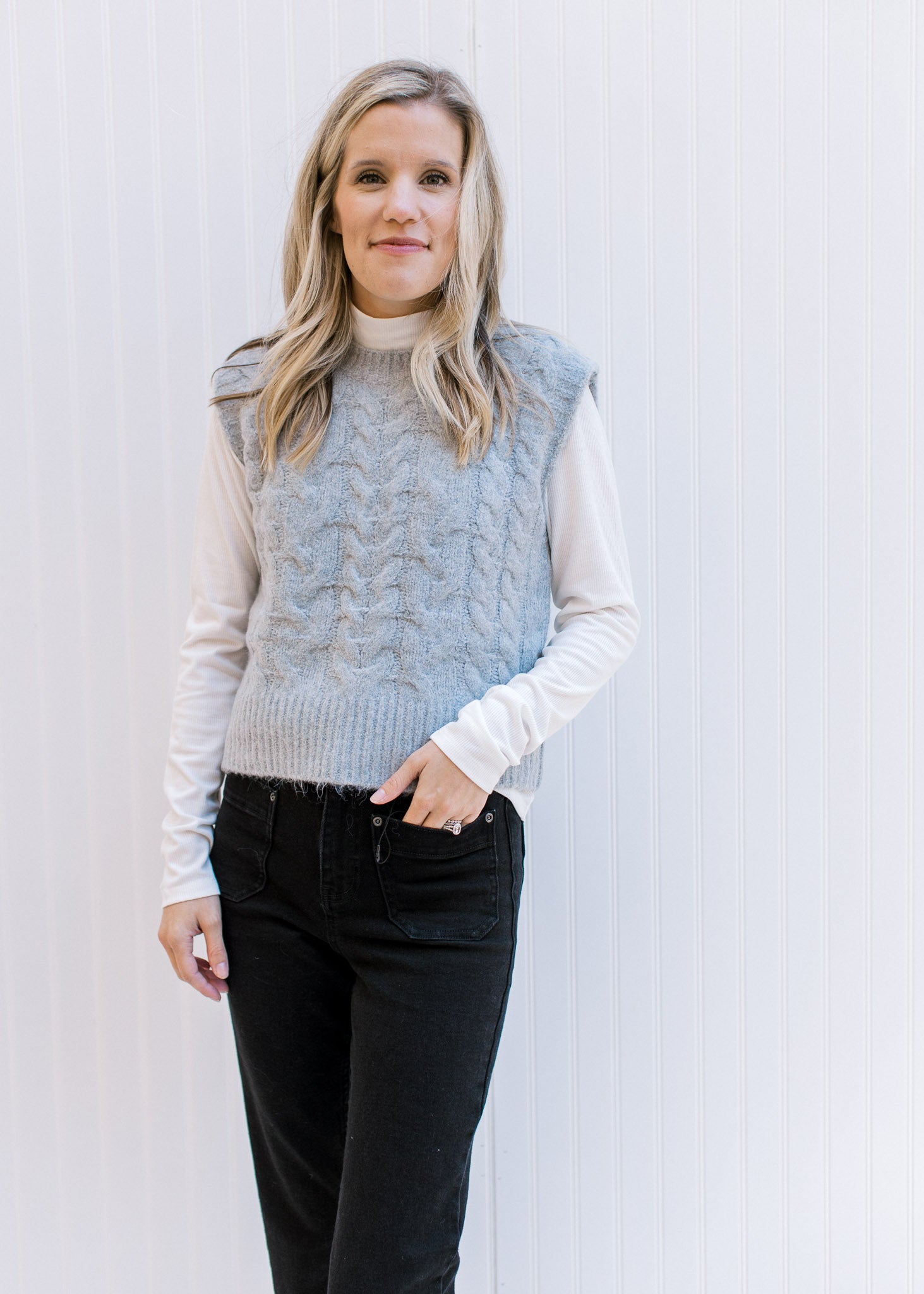 Gray Cable Knit Sweater Vest