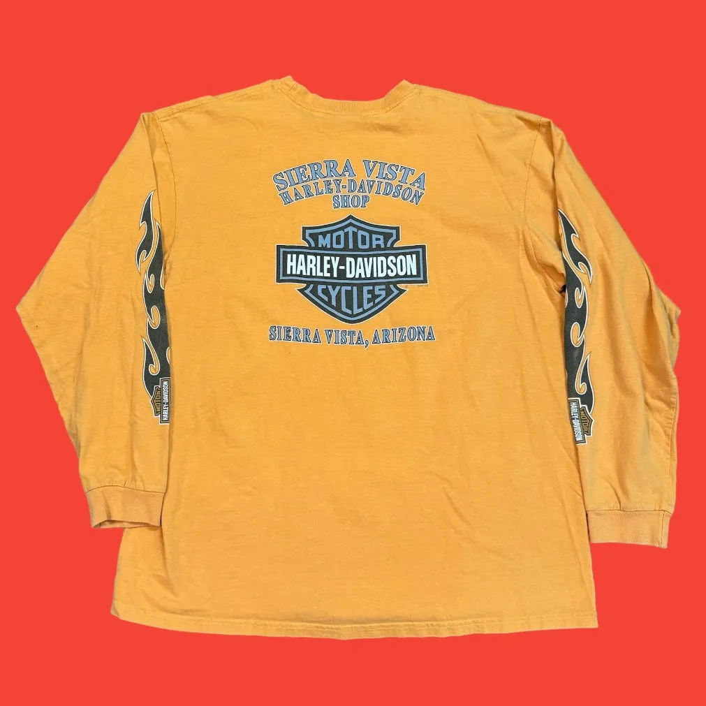 Harley Davidson Flames Yellow LongSleeve T-Shirt 2XL