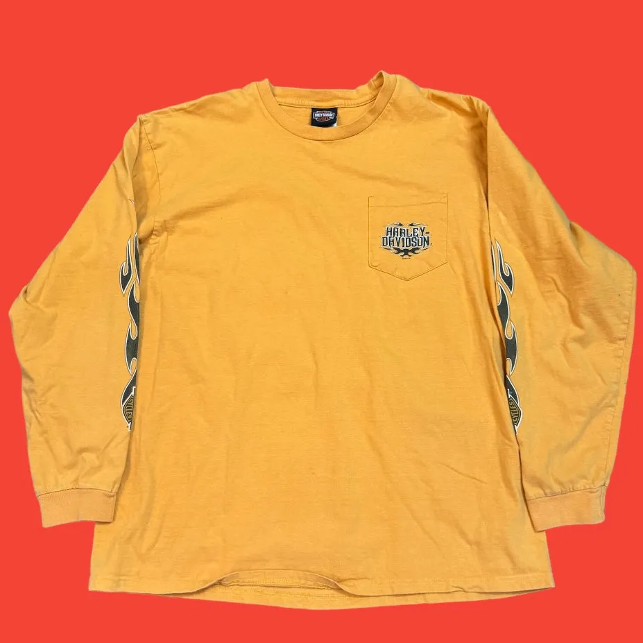 Harley Davidson Flames Yellow LongSleeve T-Shirt 2XL