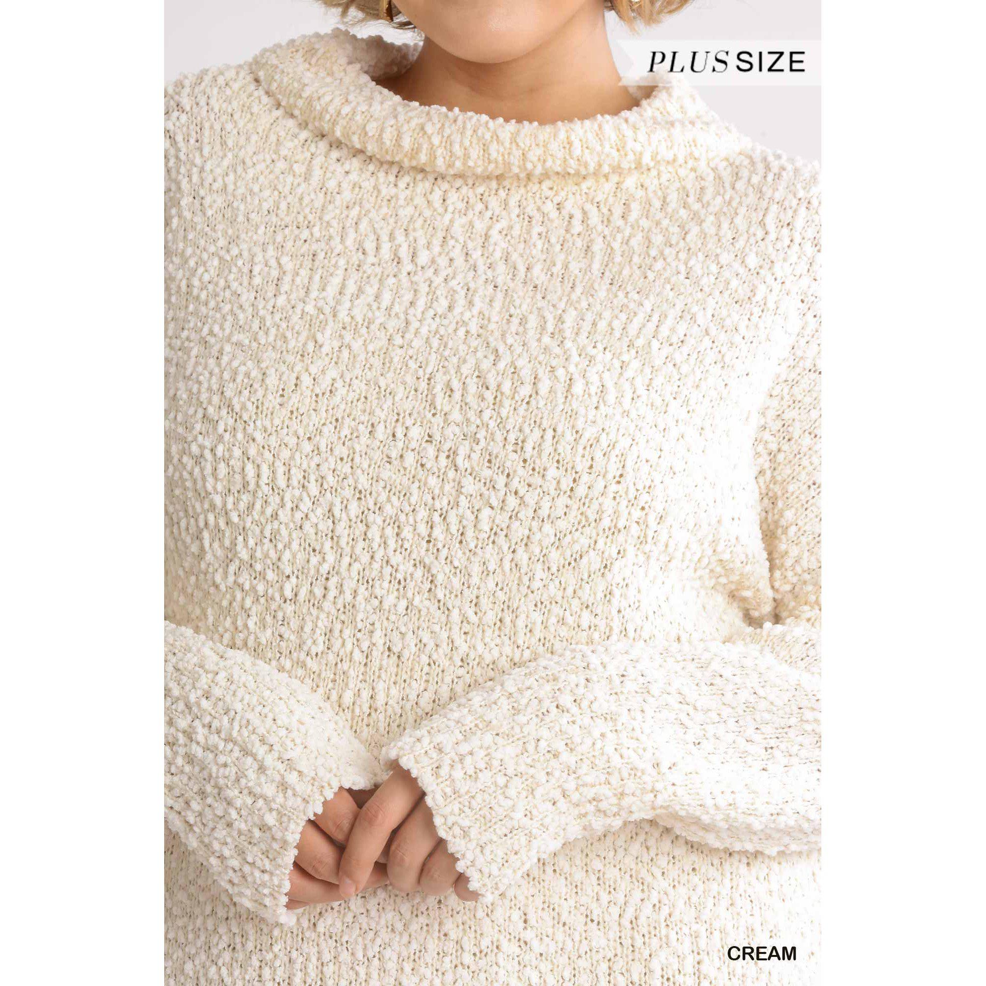 High Cowl Neck Bouclé Long Sleeve Sweater Dress