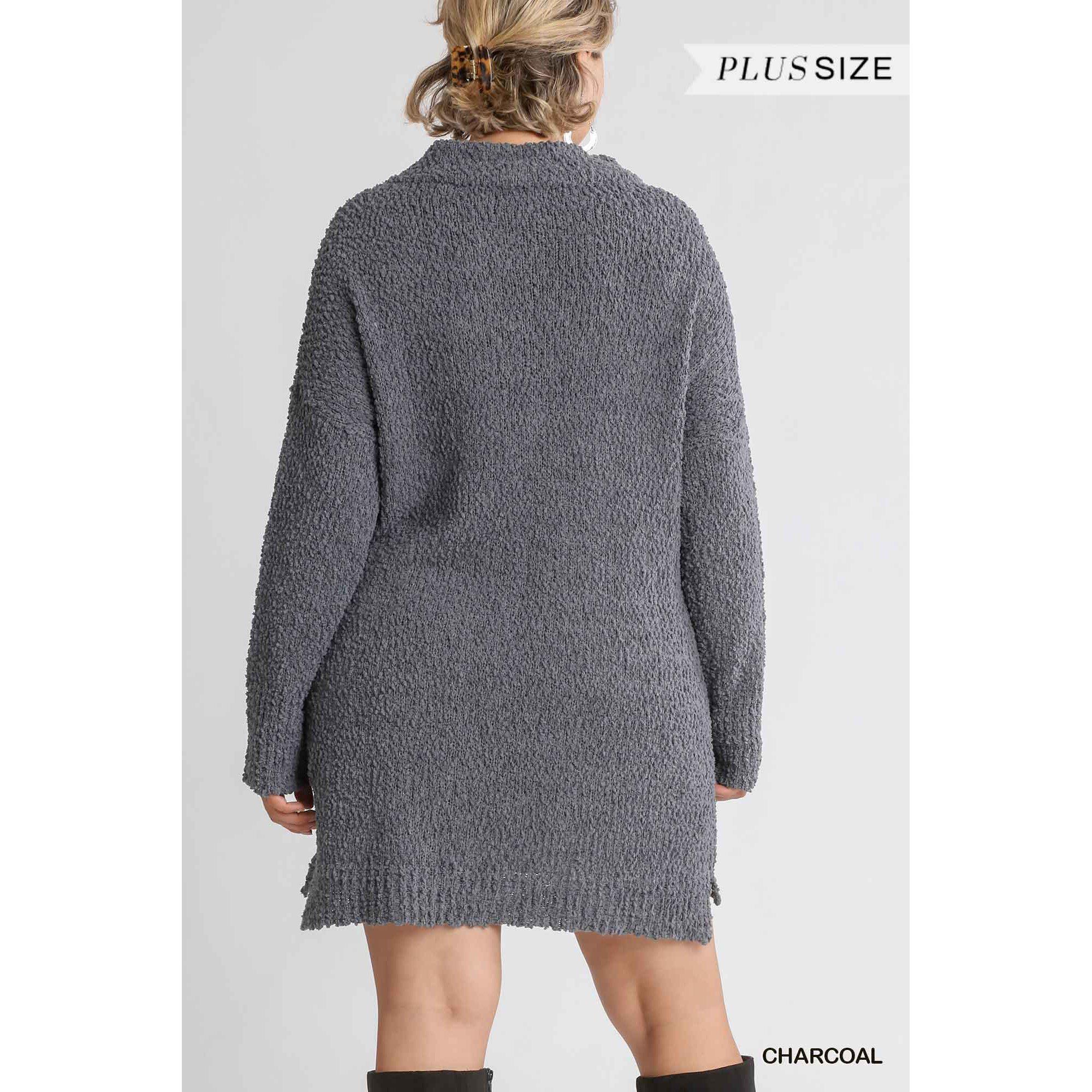 High Cowl Neck Bouclé Long Sleeve Sweater Dress