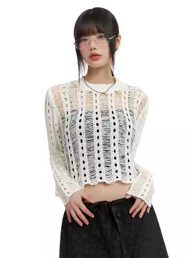 Hollow Out See-Through Cropped Sweater CA412