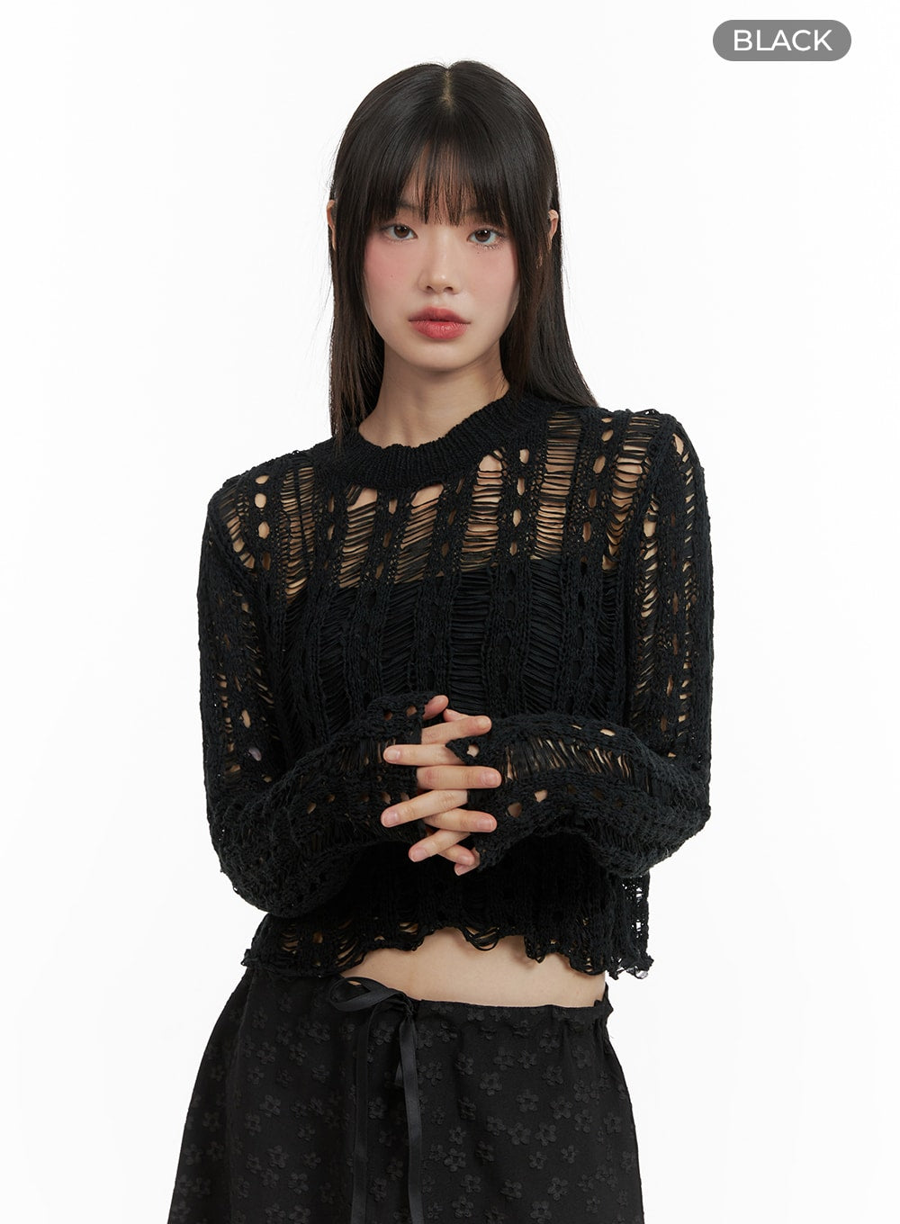 Hollow Out See-Through Cropped Sweater CA412