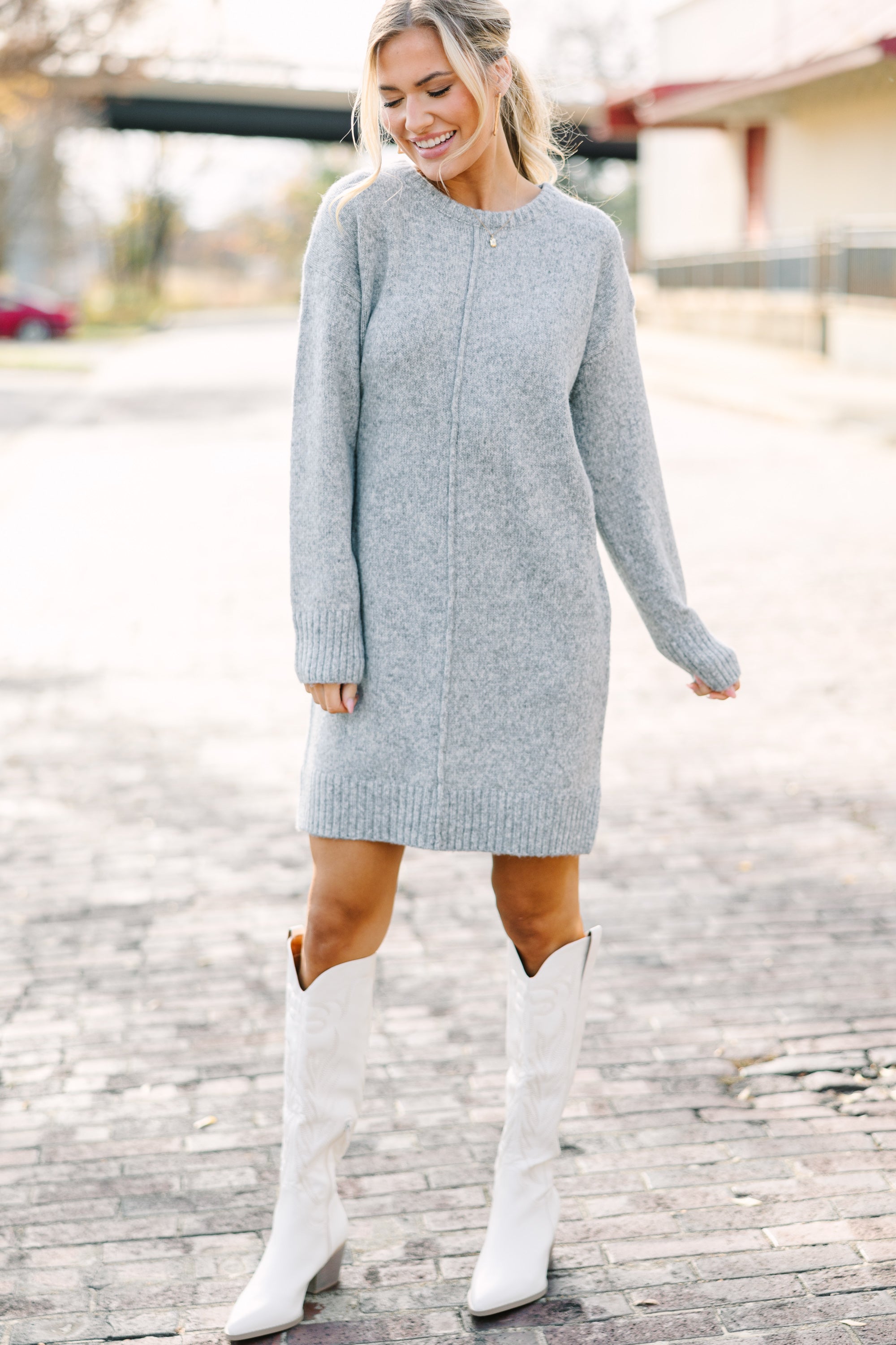 Just Think It Through Gray Tunic Sweater Dress