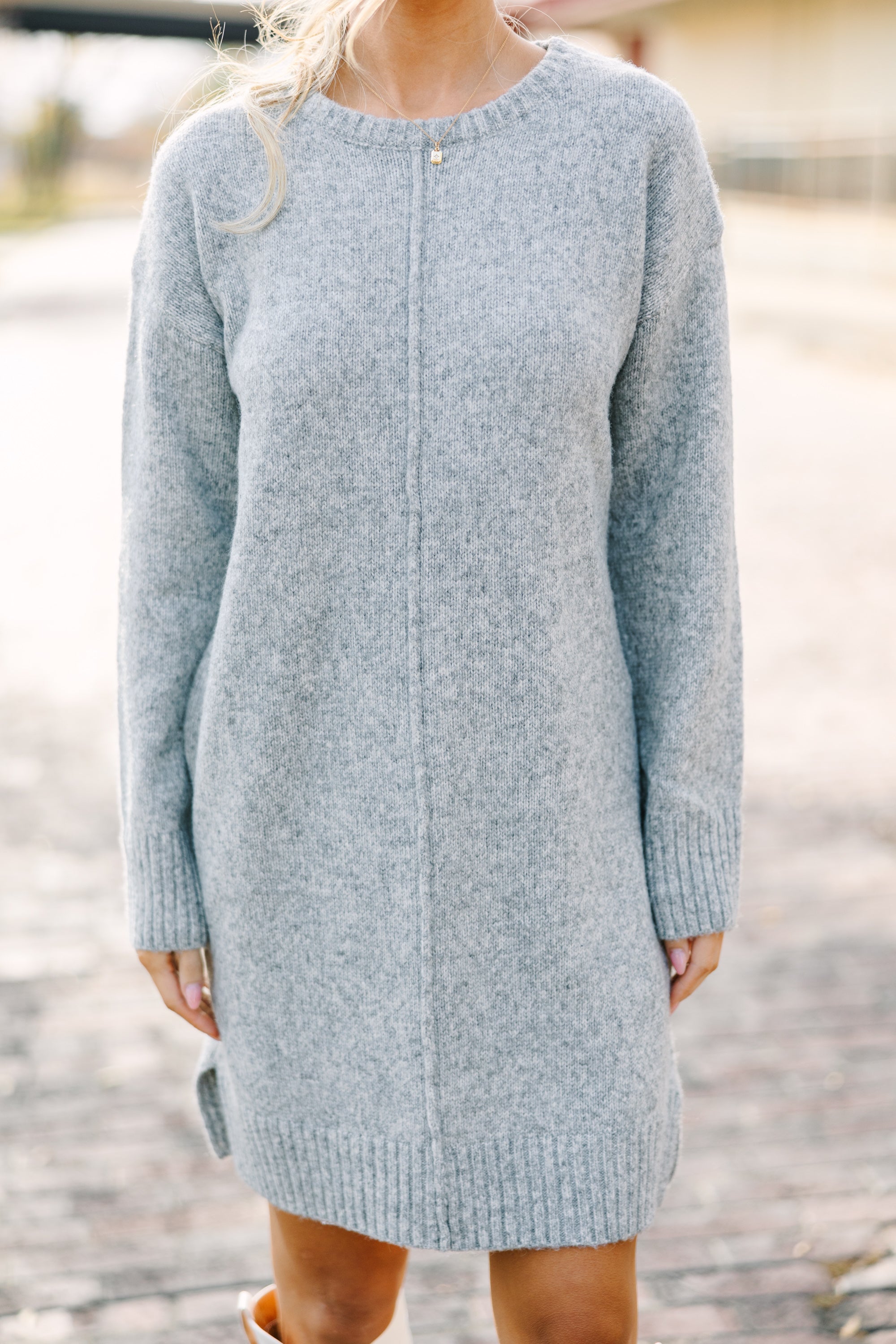 Just Think It Through Gray Tunic Sweater Dress