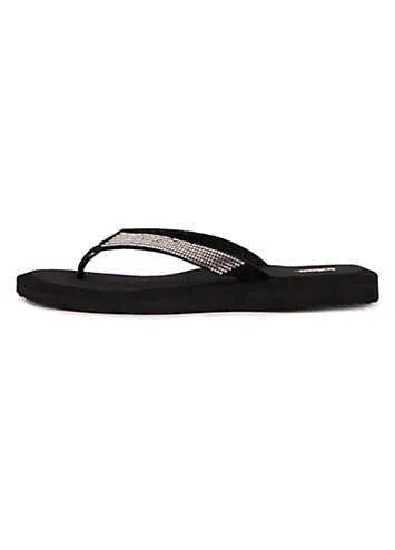 Ladies Black Beaded Toe Post Sandals by Totes | Look Again