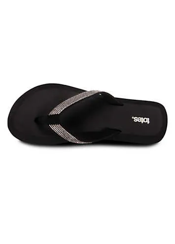 Ladies Black Beaded Toe Post Sandals by Totes | Look Again