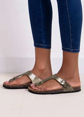 Ladies Gunmetal PU Buckle Toe Post Sandals by Totes | Look Again