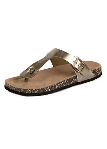 Ladies Gunmetal PU Buckle Toe Post Sandals by Totes | Look Again