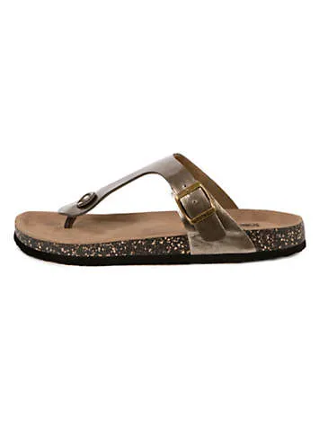 Ladies Gunmetal PU Buckle Toe Post Sandals by Totes | Look Again