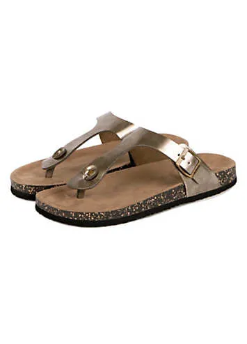 Ladies Gunmetal PU Buckle Toe Post Sandals by Totes | Look Again