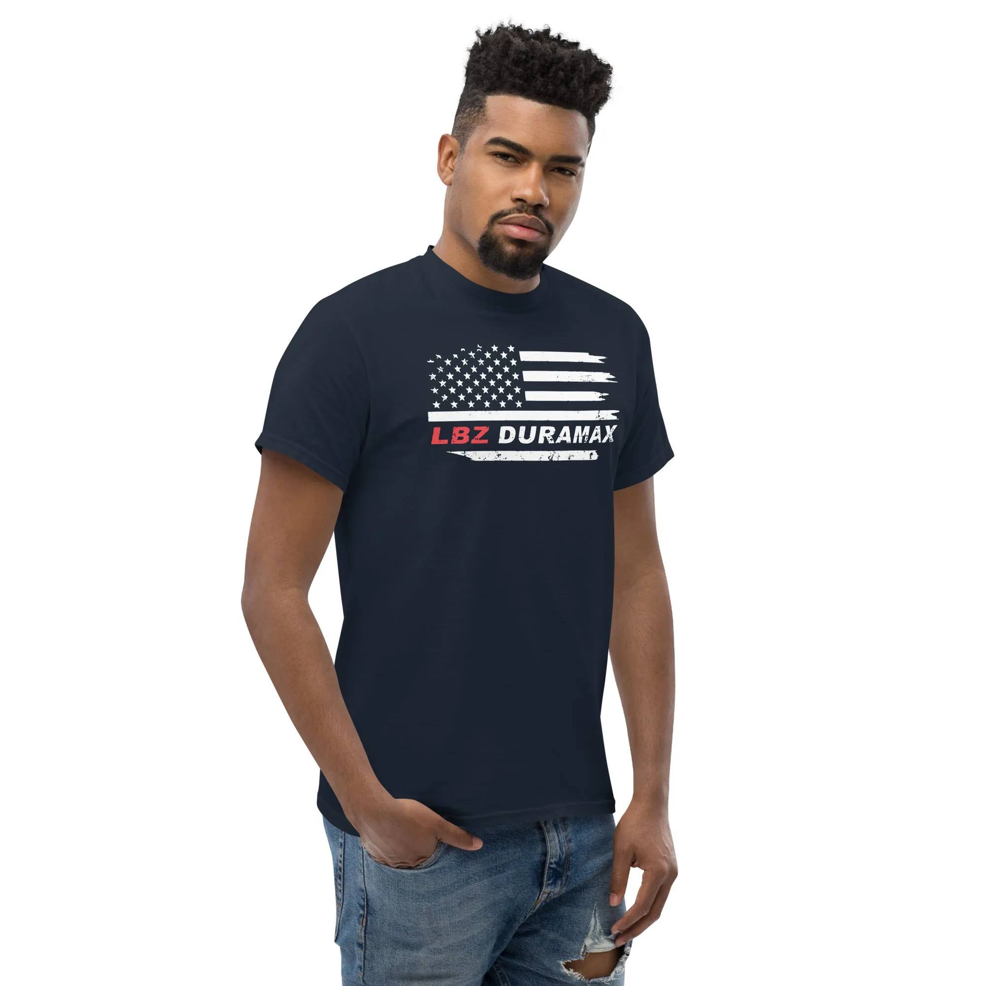 LBZ Duramax T-Shirt With American Flag Design - modeled in black