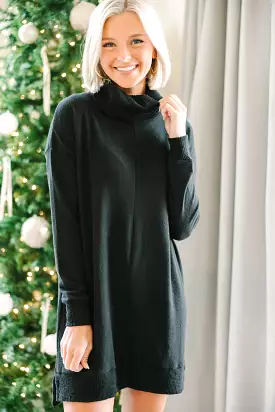 Let's See Black Cowl Neck Sweater Dress