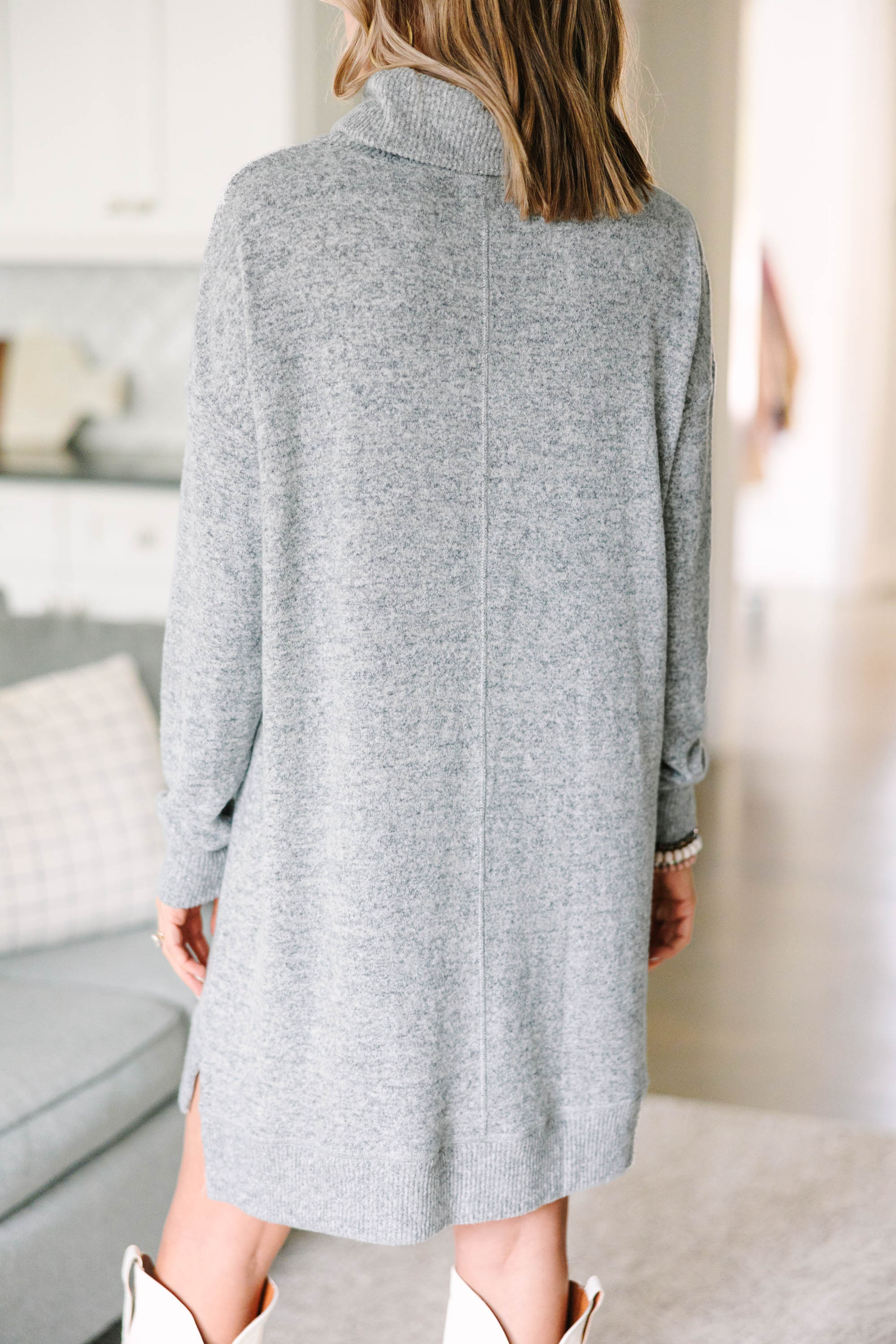 Let's See Gray Cowl Neck Sweater Dress