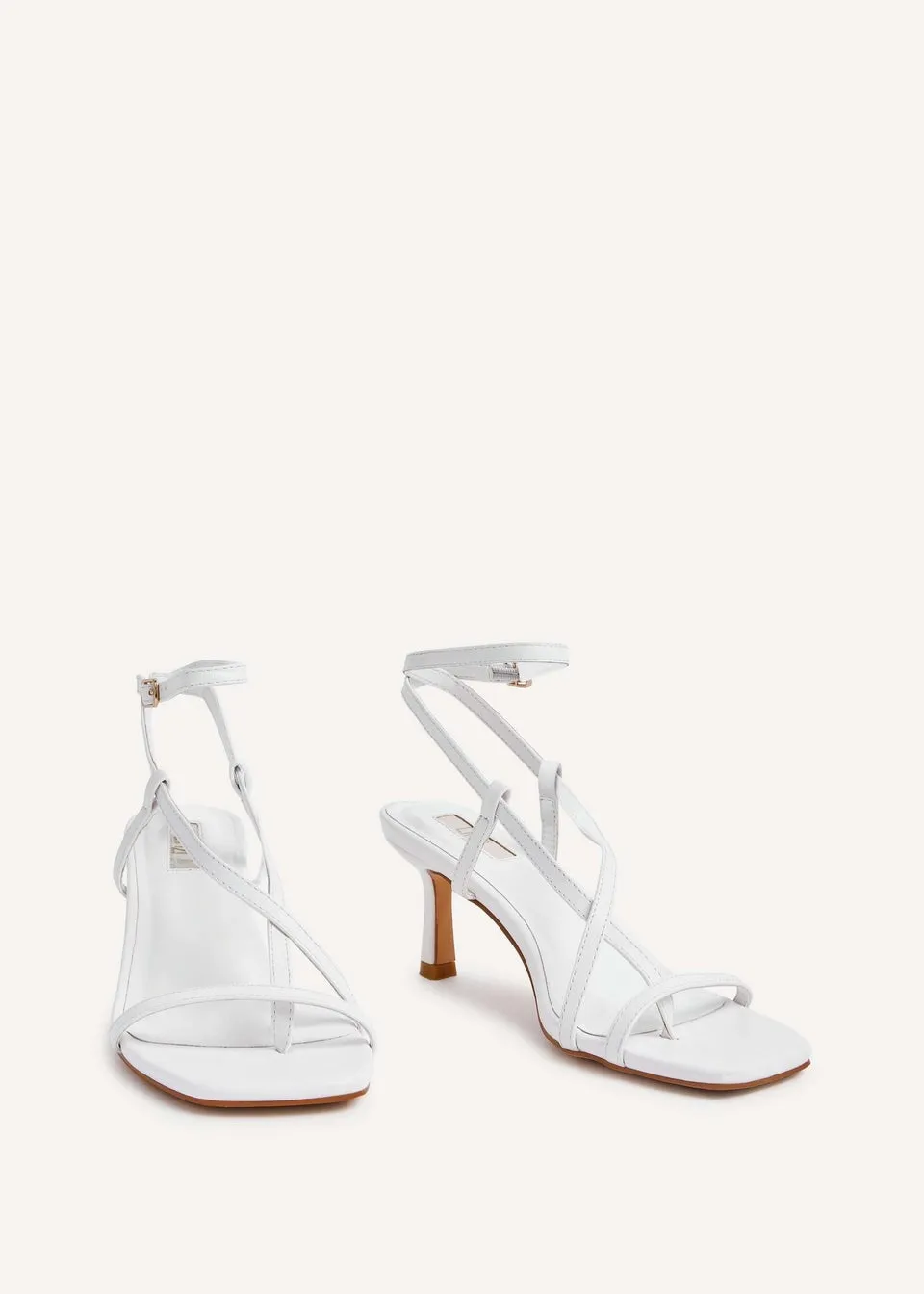 Linzi Roxanne White Faux Leather Toe-Post Strappy Heeled Sandals