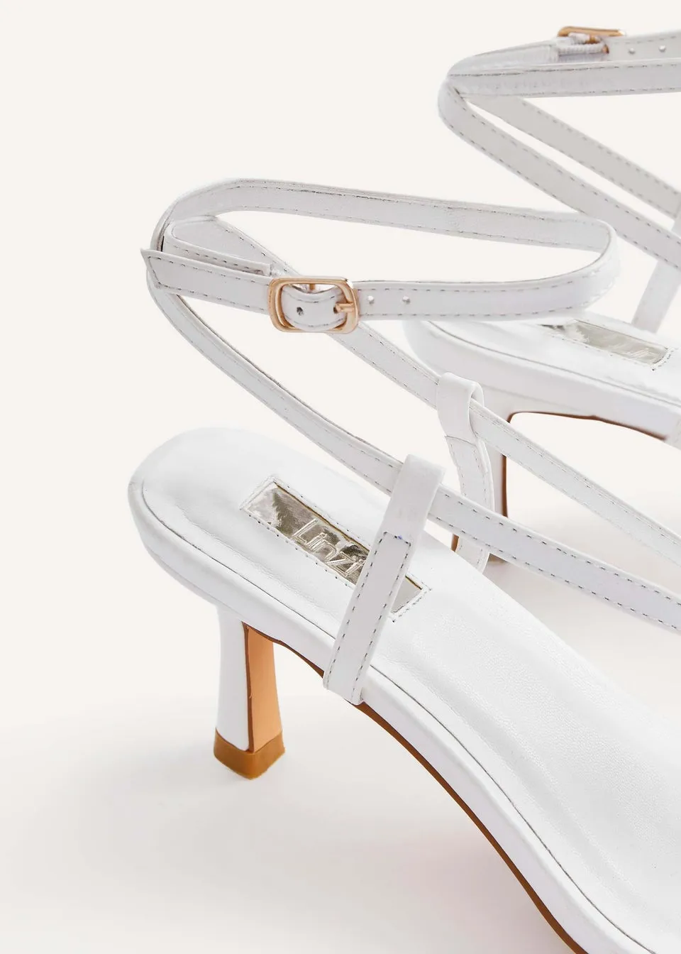 Linzi Roxanne White Faux Leather Toe-Post Strappy Heeled Sandals