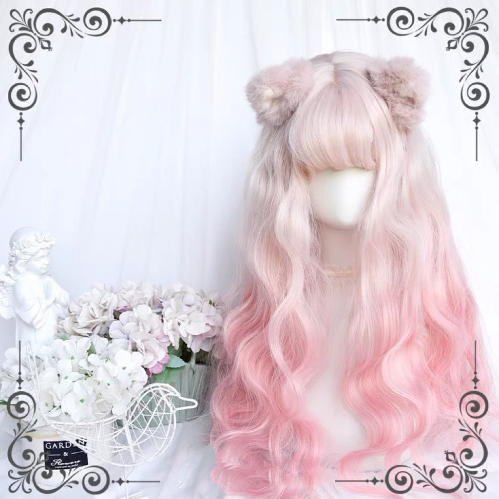 Lolita pink gradient long curly wig BY107