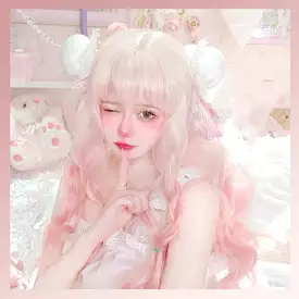 Lolita pink gradient long curly wig BY107