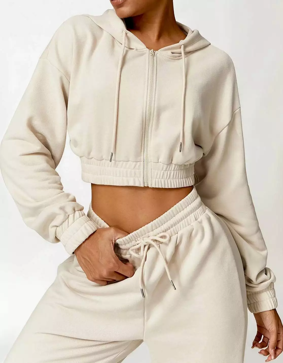 Long Sleeve Cropped Zip Up Hoodie