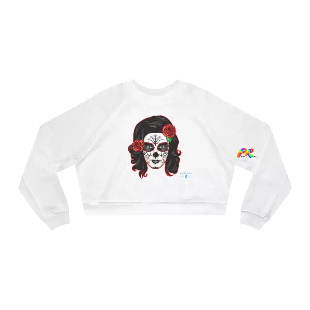 Long Sleeved Sugar Skull Cropped Sweatshirt