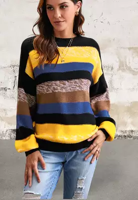 Multicolor Balloon Sleeve Sweater