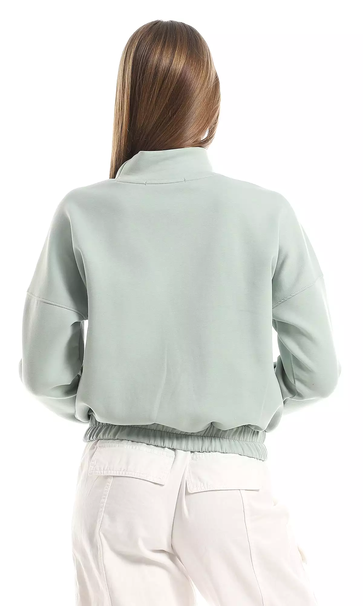 O153037 Ring Neck Cropped Sweatshirt With Elasticated Waist - Mint Green