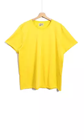 O164618 Solid Patterned Basic Yellow Plain T-Shirt