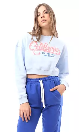 O174476 Light Blue Printed California Cropped Sweatshirt