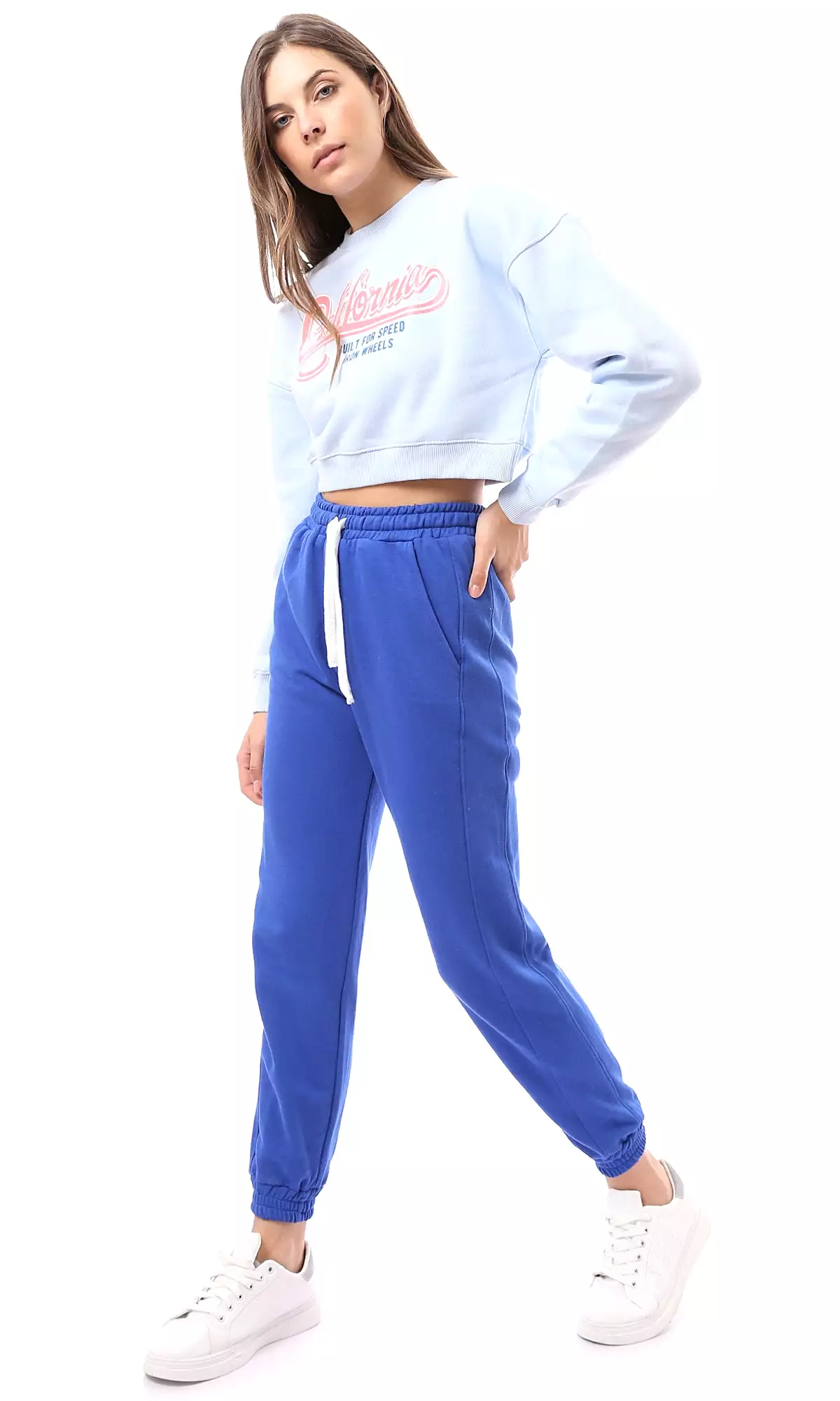 O174476 Light Blue Printed California Cropped Sweatshirt