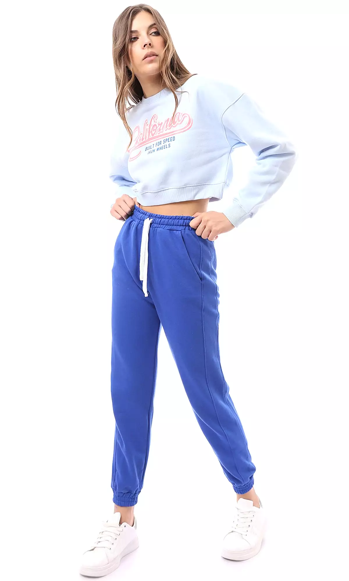 O174476 Light Blue Printed California Cropped Sweatshirt