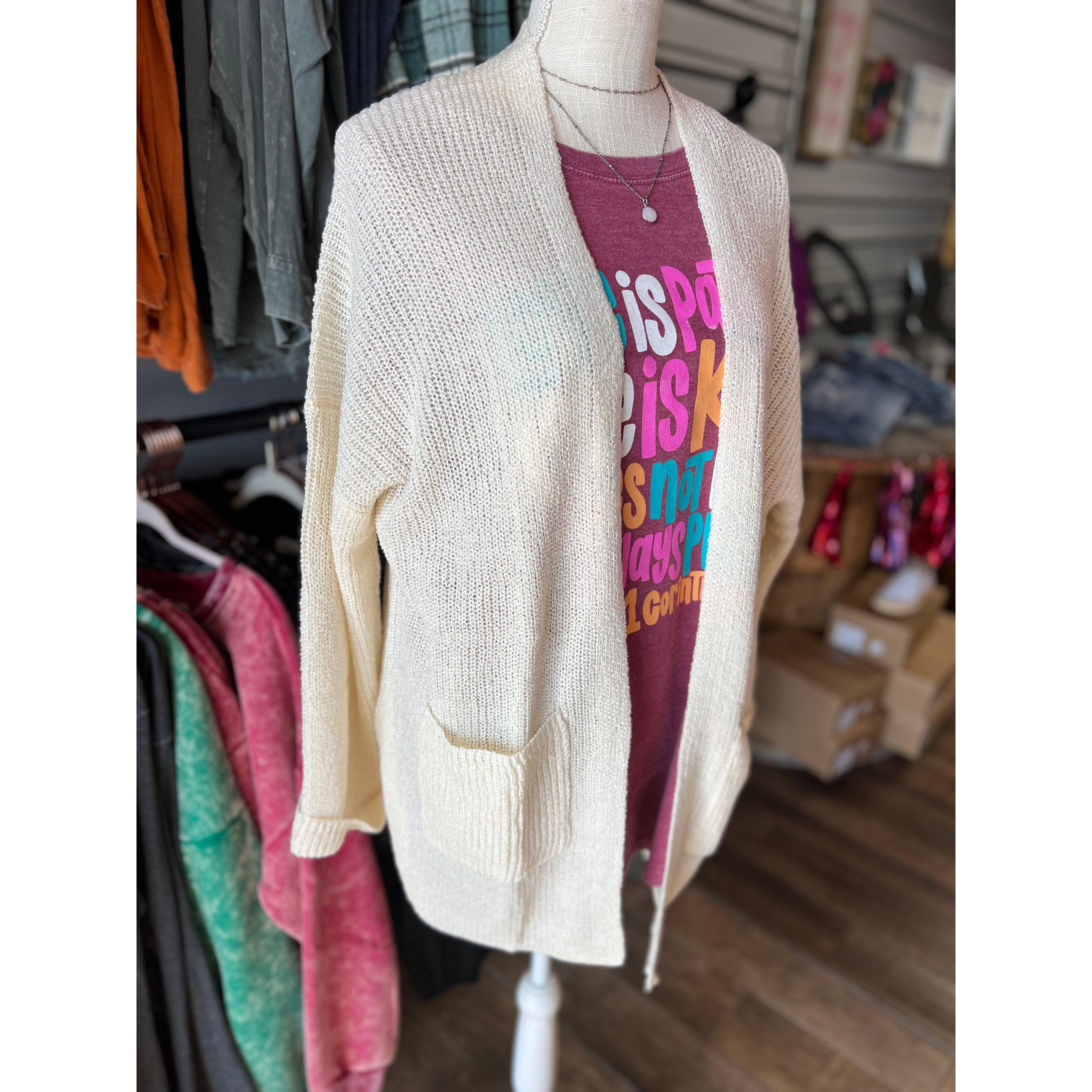 Oatmeal Lightweight Cardigan with Pockets (1X-3X)