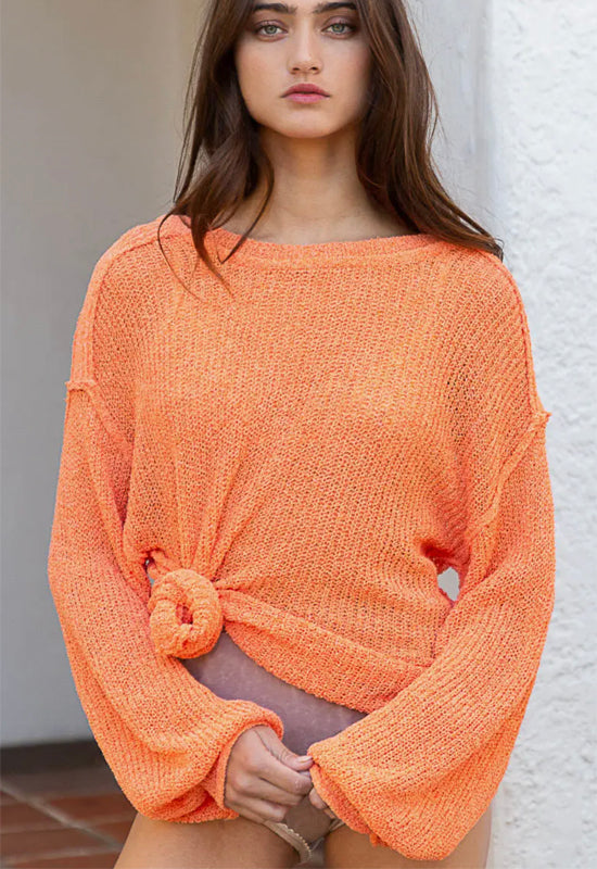 Outseam Long Sleeve Thin Sweater - Orange