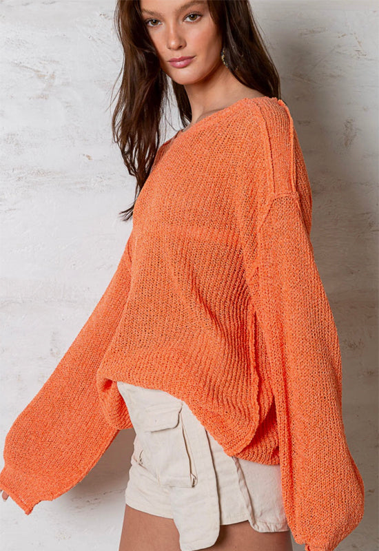 Outseam Long Sleeve Thin Sweater - Orange