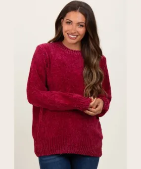 PinkBlush Burgundy Chenille Knit Balloon Sleeve Maternity Sweater