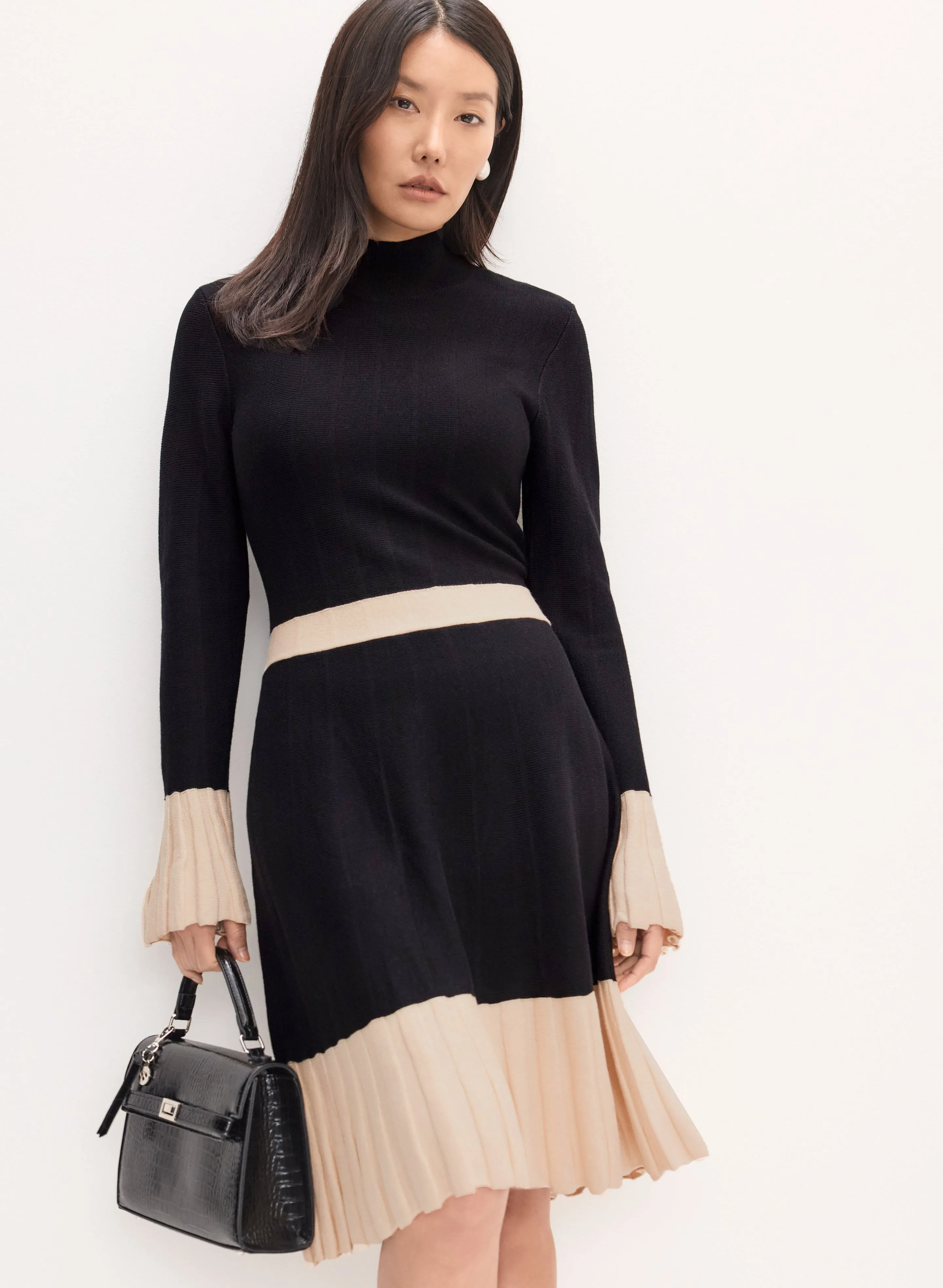 Pleat Detail Sweater Dress