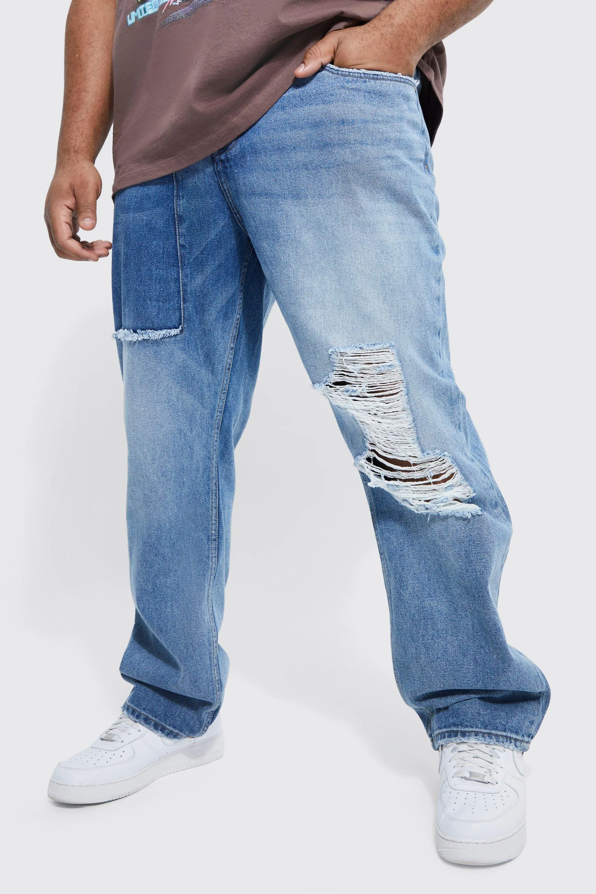 Plus Straight Fit Ripped Knee Jean | boohooMAN UK