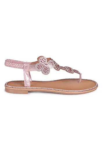 Priya Rose Gold Floral Embellished Toe Post Sandals by Linzi | Look Again