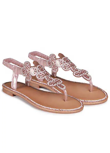 Priya Rose Gold Floral Embellished Toe Post Sandals by Linzi | Look Again