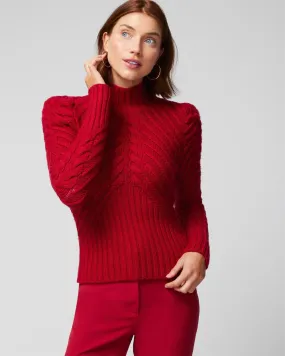 Puff Sleeve Cable Mockneck Sweater