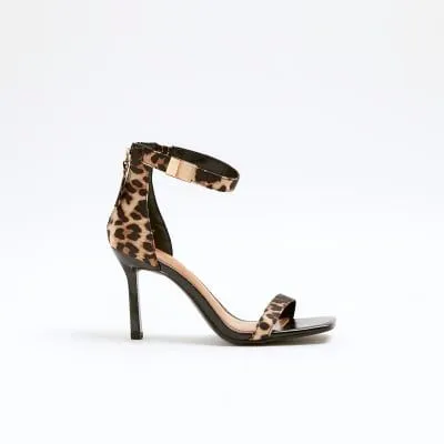 River Island Womens Beige Wide Fit Leopard Heeled Sandals