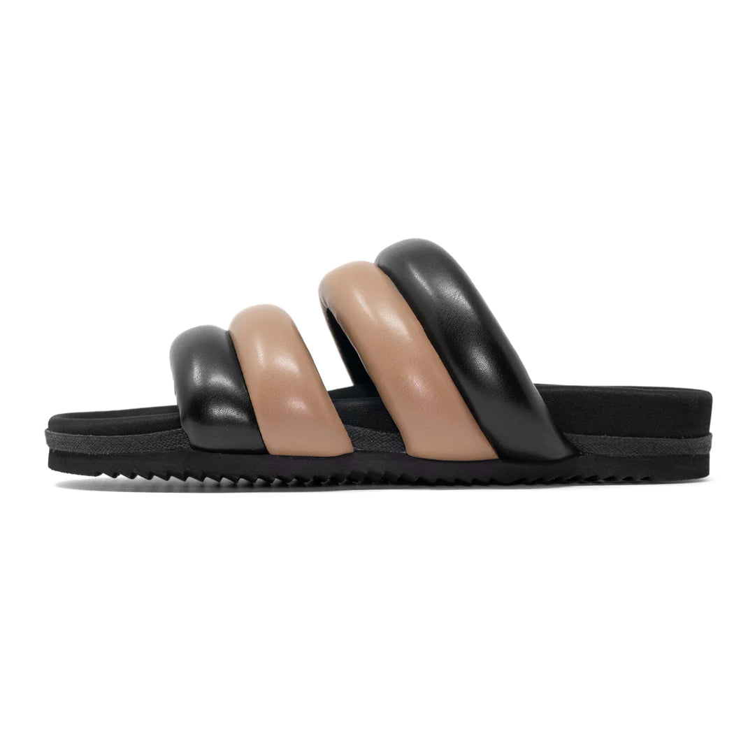 ROAM DBLDBL PUFF PUFF SANDALS BLACK & BEIGE VEGAN LEATHER