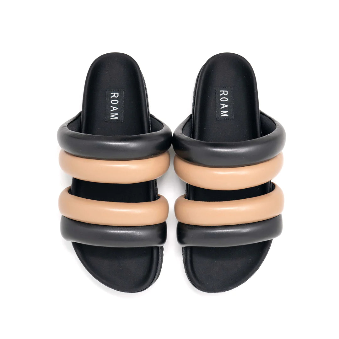 ROAM DBLDBL PUFF PUFF SANDALS BLACK & BEIGE VEGAN LEATHER