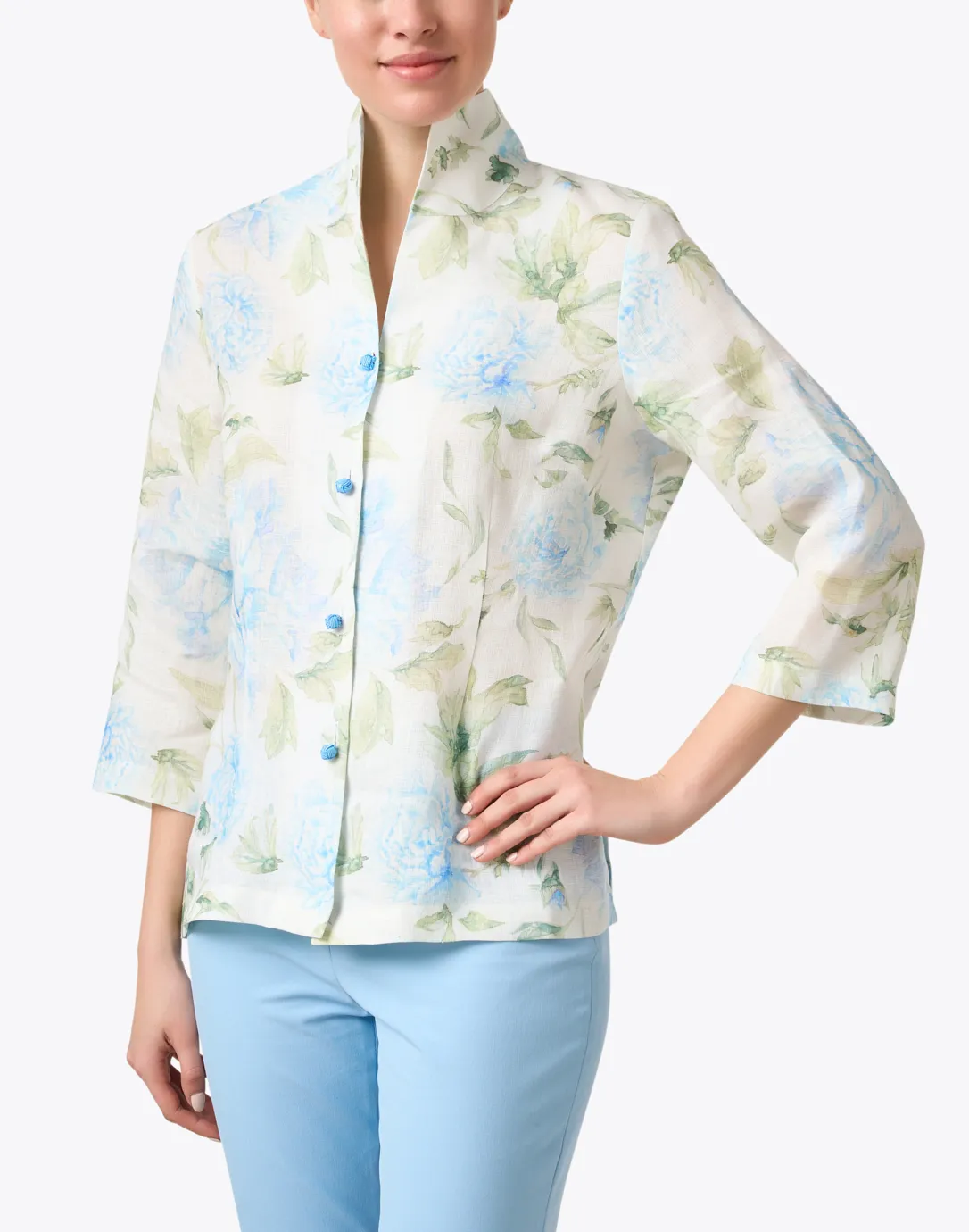 Ronette Blue and Green Print Linen Jacket