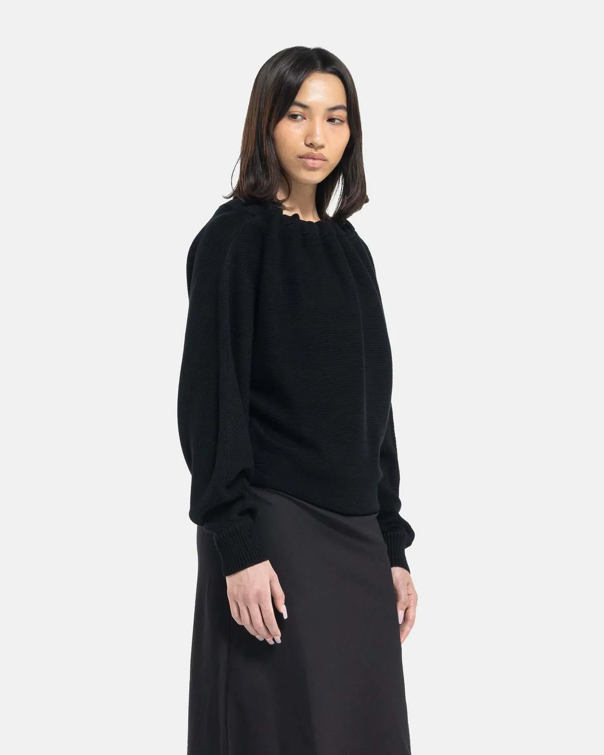 Ruched Dolman Sleeve Sweater - Black