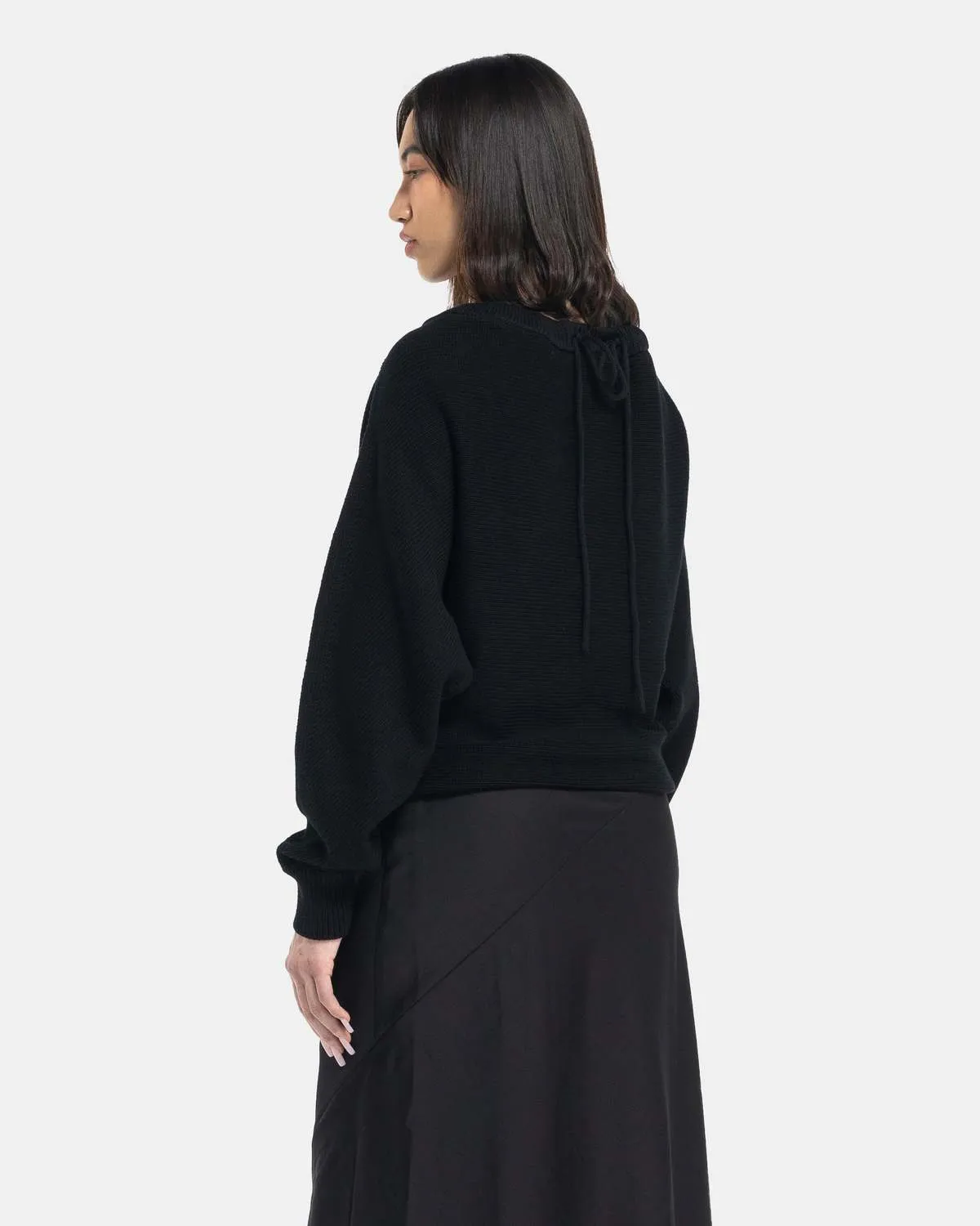 Ruched Dolman Sleeve Sweater - Black