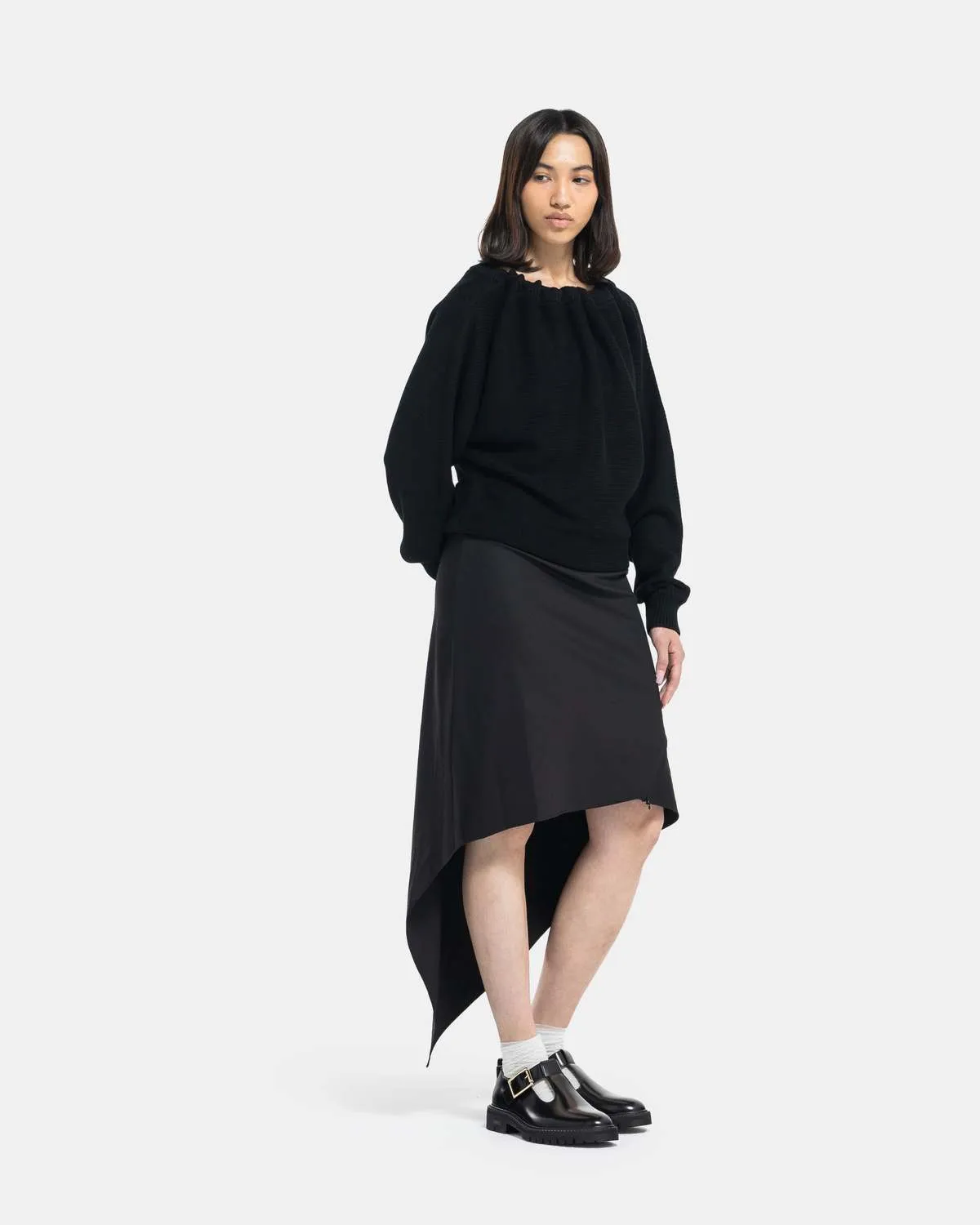 Ruched Dolman Sleeve Sweater - Black