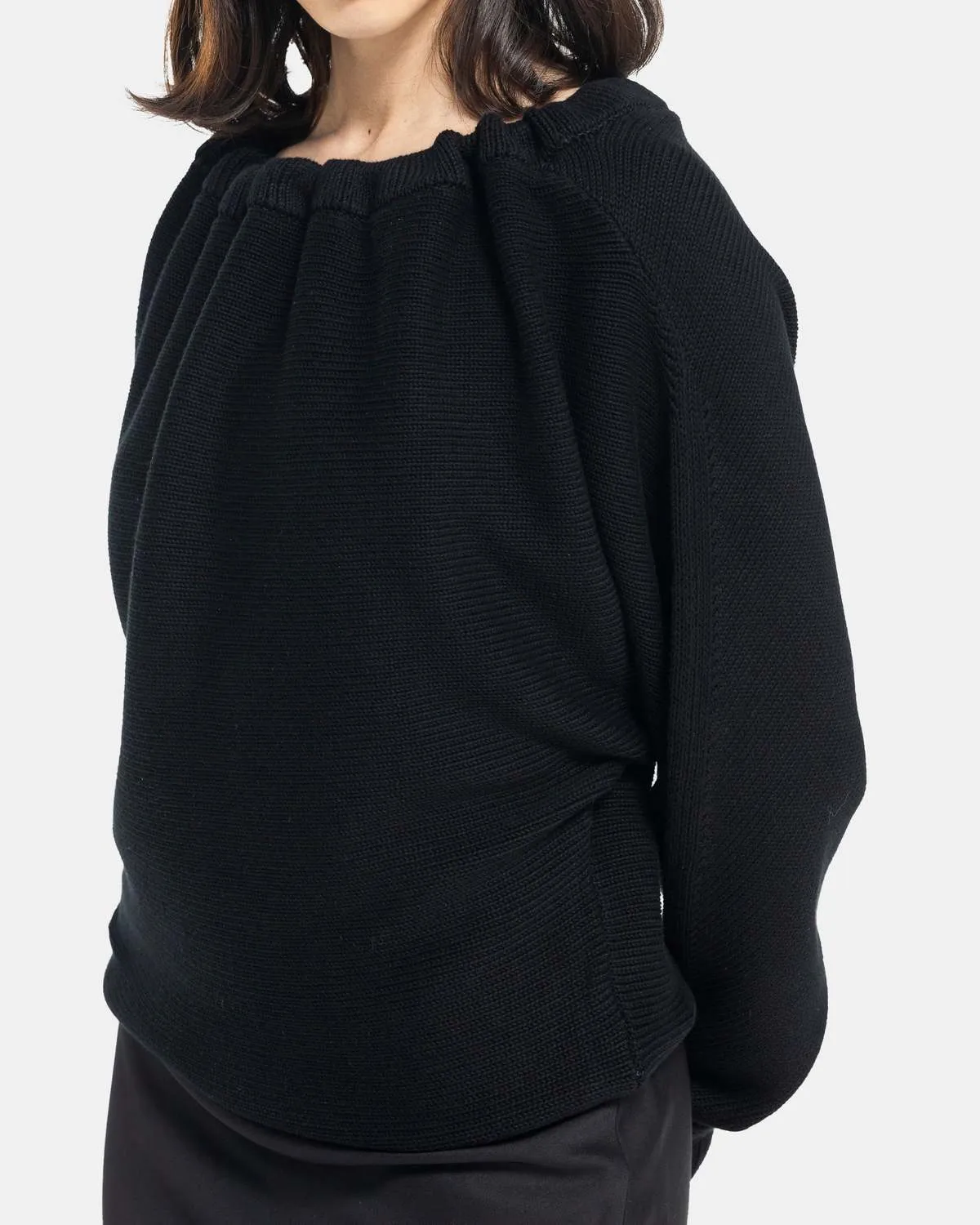 Ruched Dolman Sleeve Sweater - Black